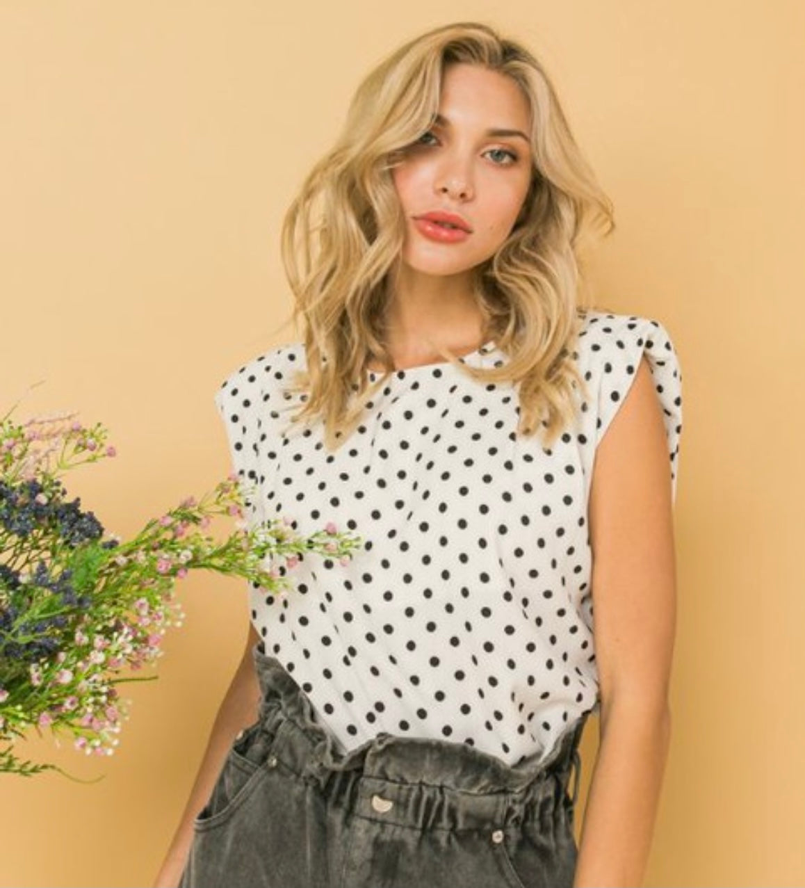 Polka Padded Shoulder Blouse