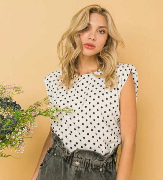 Polka Padded Shoulder Blouse