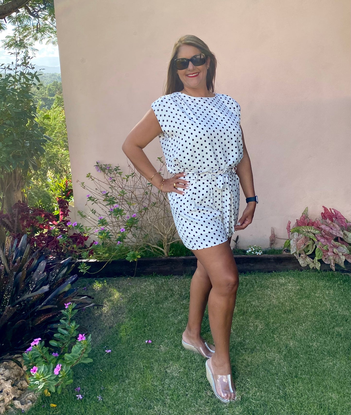 Polka Padded Shoulder Blouse